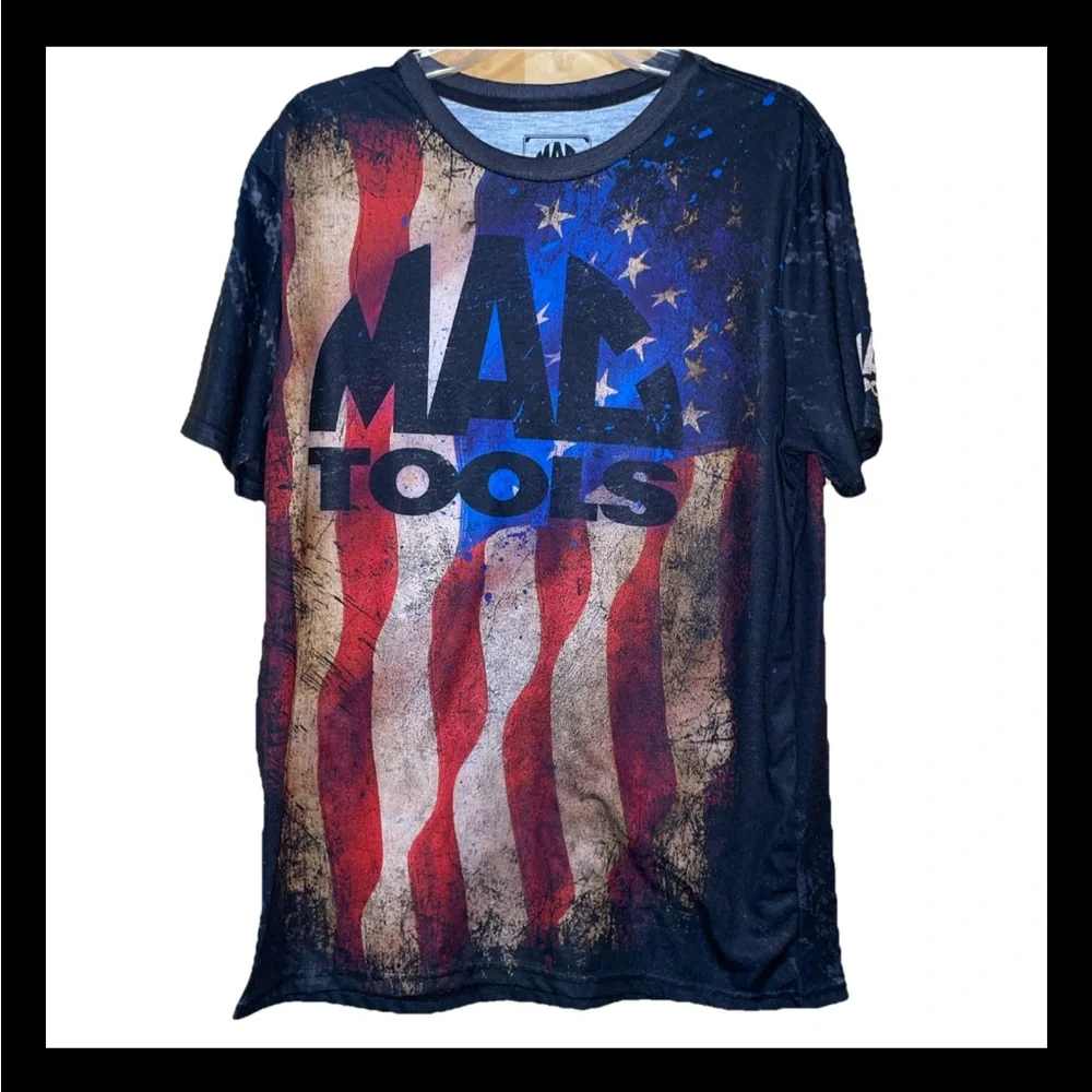Mac Tools Tee Shirt Top Men's Large All Over Flag Print Short Sleeve Logo EUC‎ - Picture 6 of 8